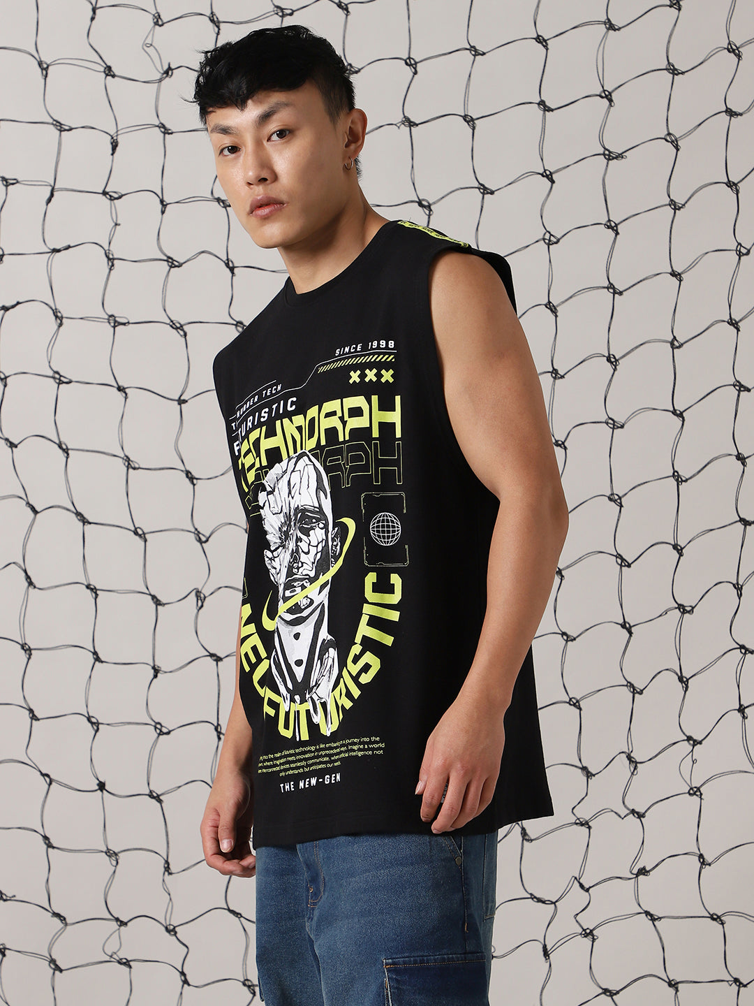 Hubberholme Men Printed Phygital Graphic Sleeveless Vest Relazed Fit T-shirt