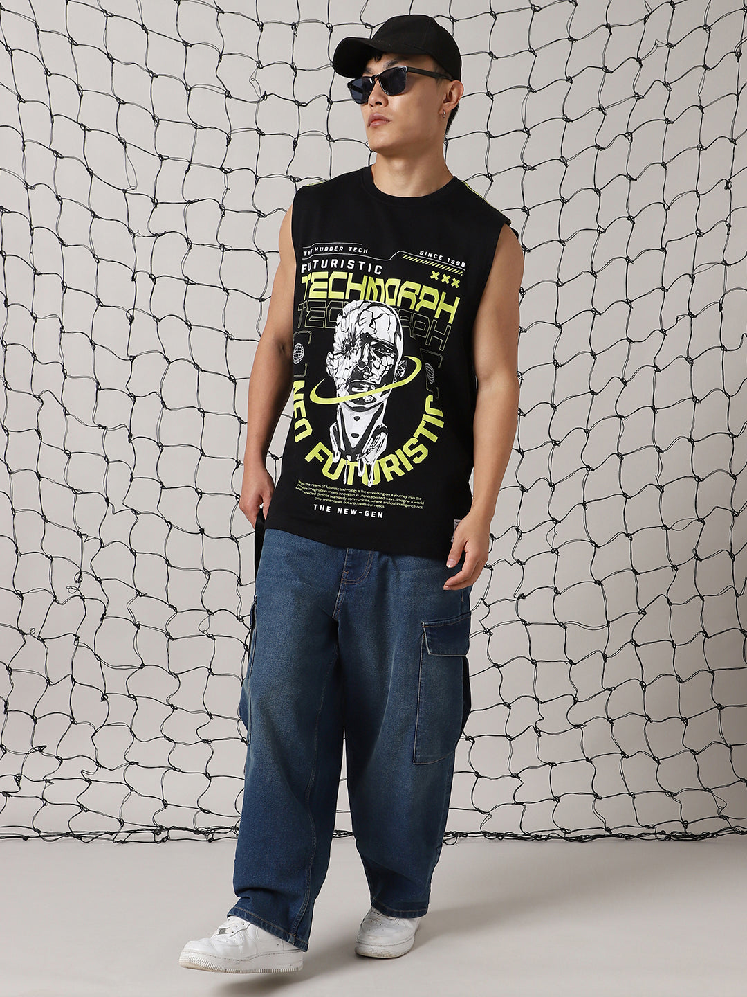 Hubberholme Men Printed Phygital Graphic Sleeveless Vest Relazed Fit T-shirt