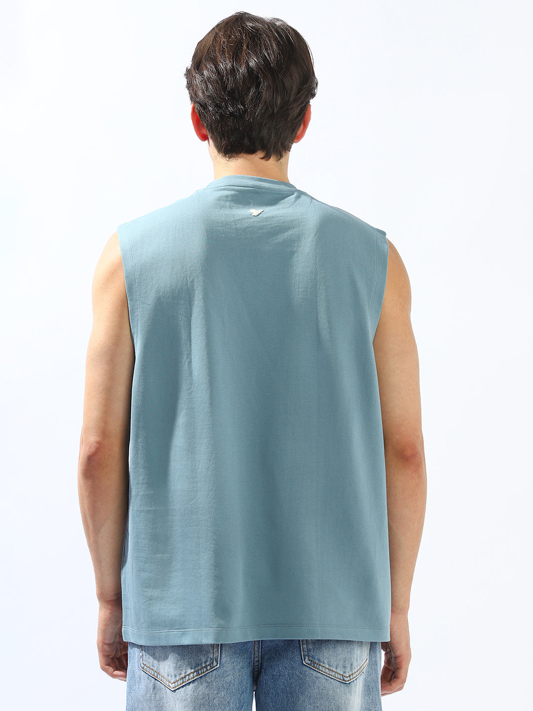 Hubberholme Men Cotton Solid Oversized Crew Neck No Sleeves Tshirts