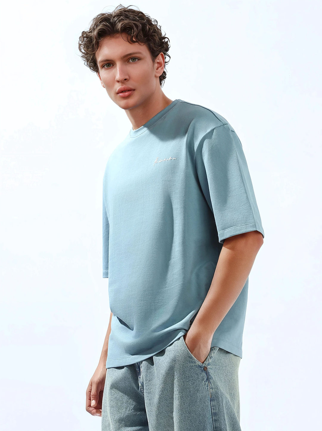 Hubberholme Men Cotton Solid Oversized Crew Neck Half Sleeves Tshirts