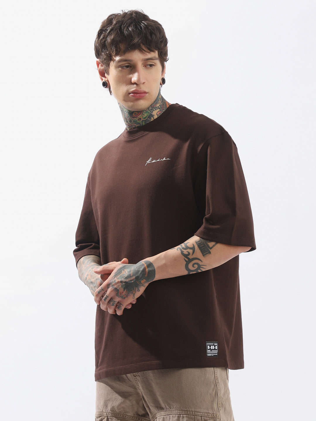 Hubberholme Men Extended Sleeves Oversized Fit Solid T-shirt