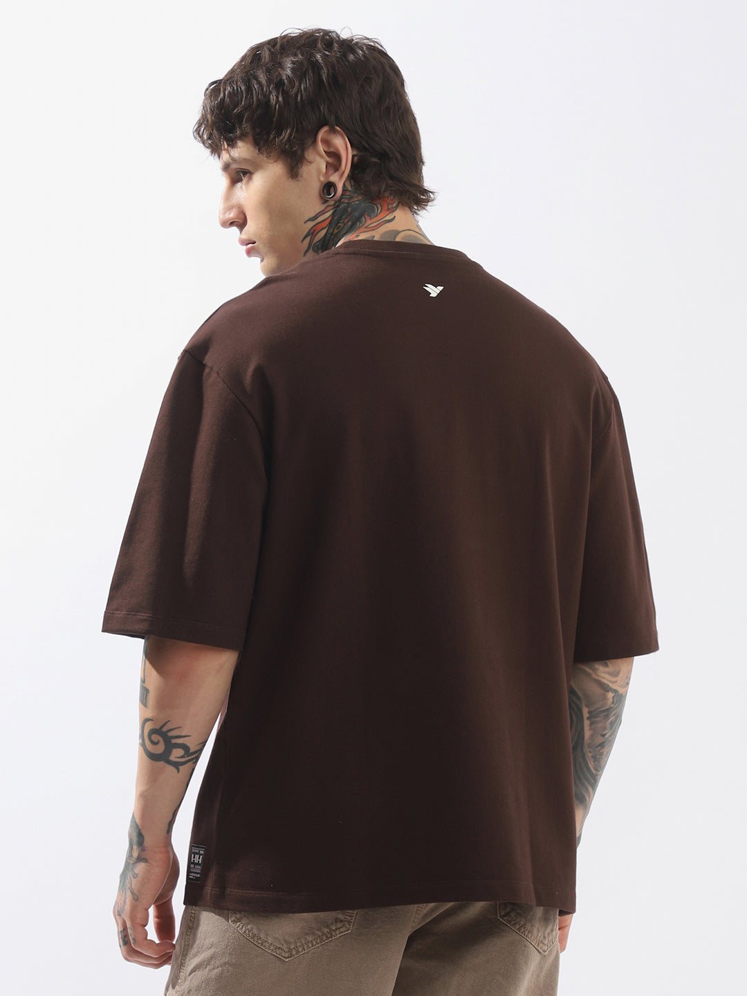 Hubberholme Men Extended Sleeves Oversized Fit Solid T-shirt