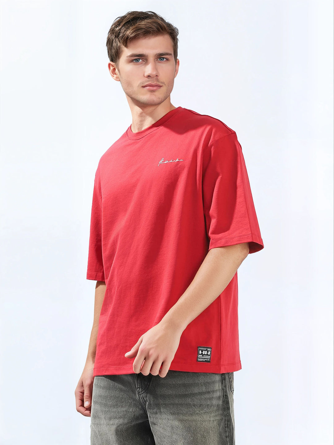 Hubberholme Men Cotton Solid Oversized Crew Neck Half Sleeves Tshirts
