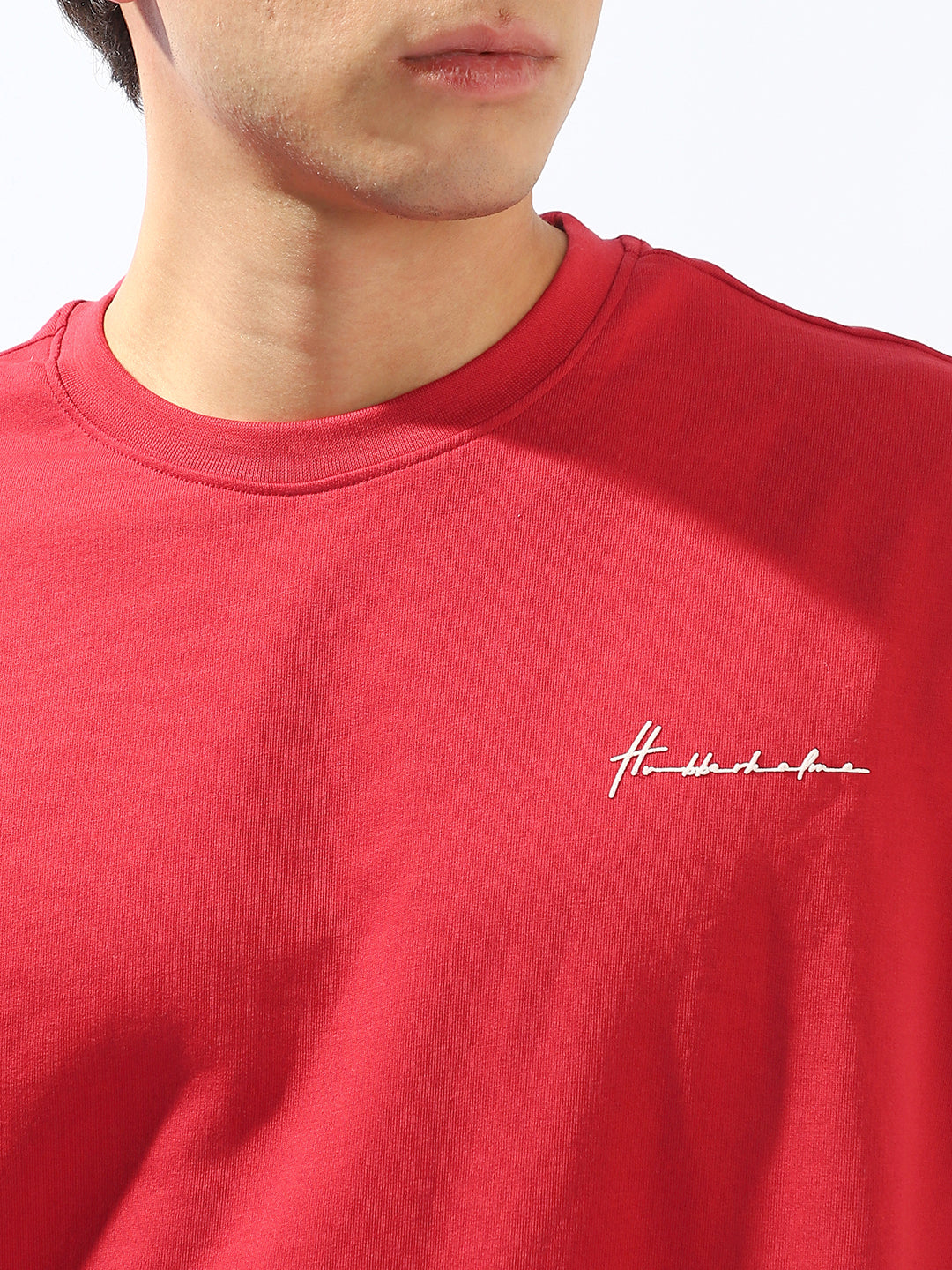 Hubberholme Men Cotton Solid Oversized Crew Neck Half Sleeves Tshirts
