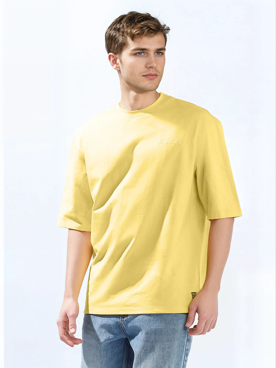 Hubberholme Men Cotton Solid Oversized Crew Neck Half Sleeves Tshirts