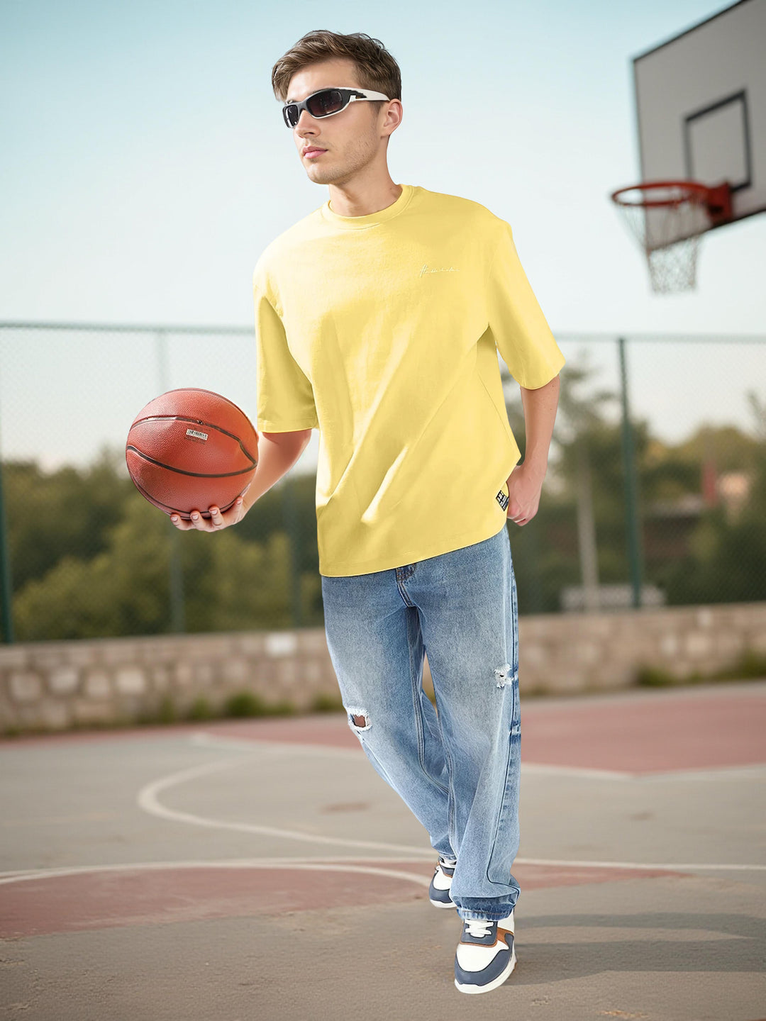 Hubberholme Men Cotton Solid Oversized Crew Neck Half Sleeves Tshirts