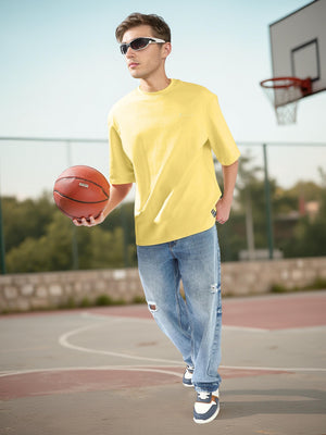 Hubberholme Men Cotton Solid Oversized Crew Neck Half Sleeves Tshirts
