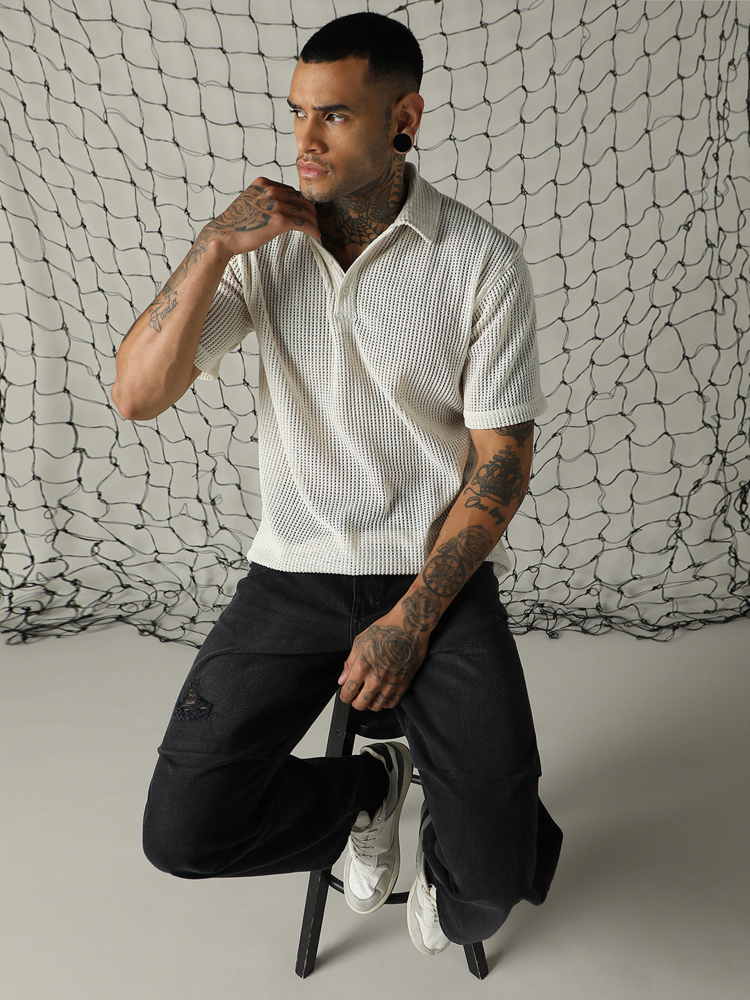 Hubberholme Men Self Design Oversized Polo T-shirt
