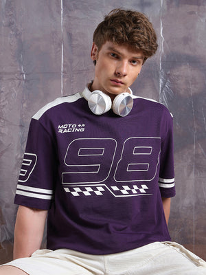 Hubberholme Men Moto Varsity Graphic Printed Oversized Fit T-shirt