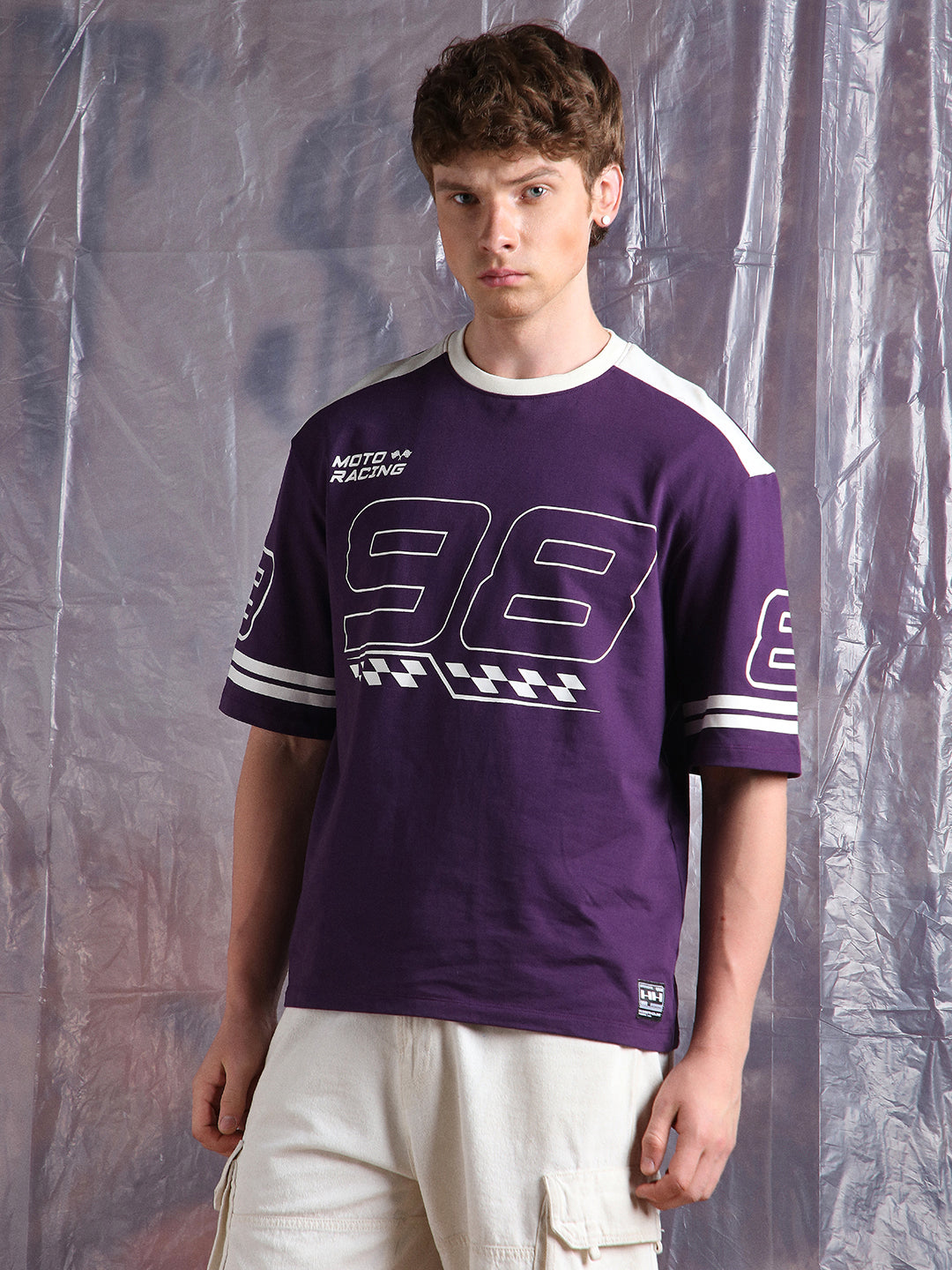 Hubberholme Men Moto Varsity Graphic Printed Oversized Fit T-shirt