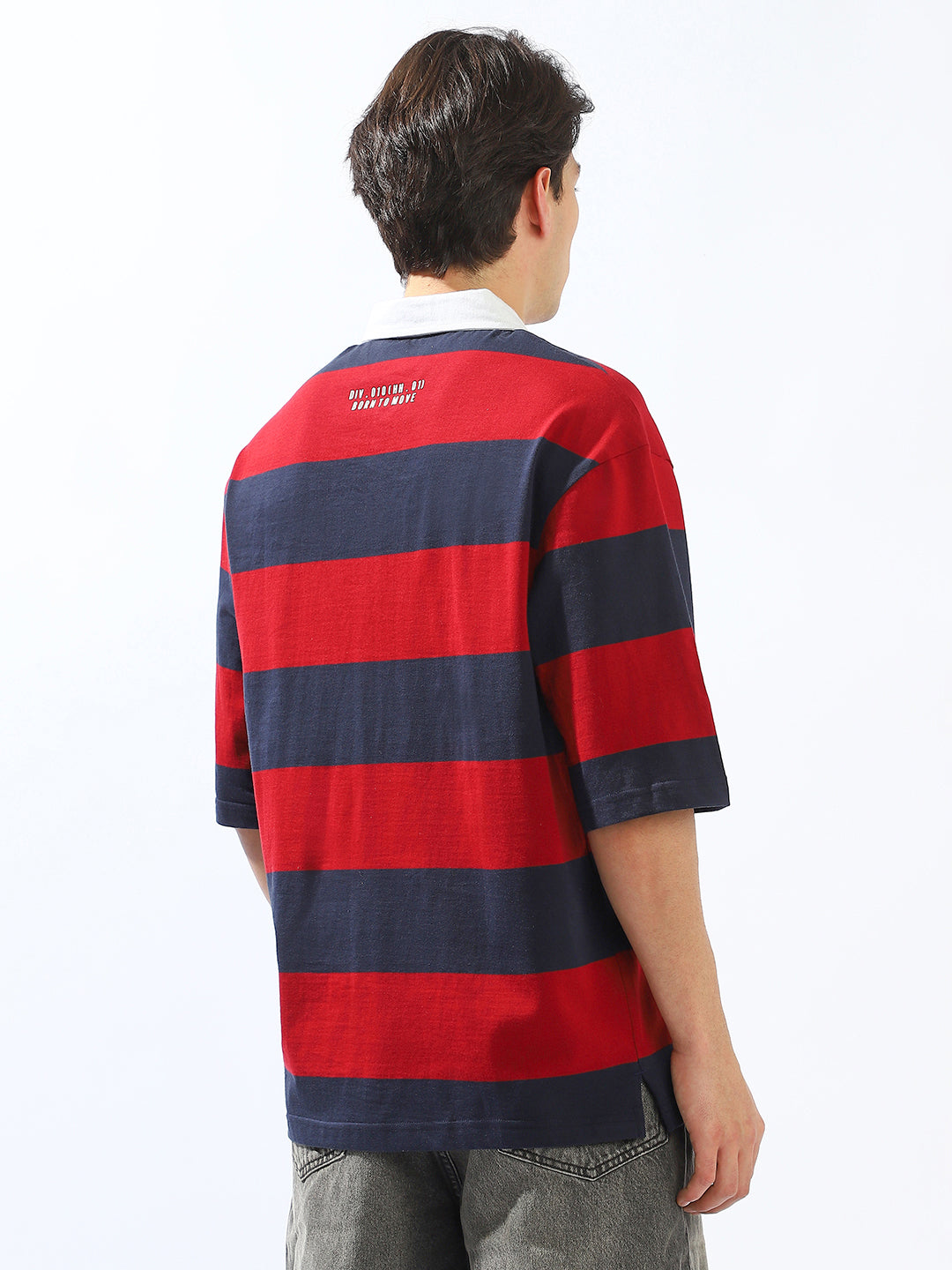 Hubberholme Men Cotton Strip Oversized Spread Collar Halfsleeve Tshirts