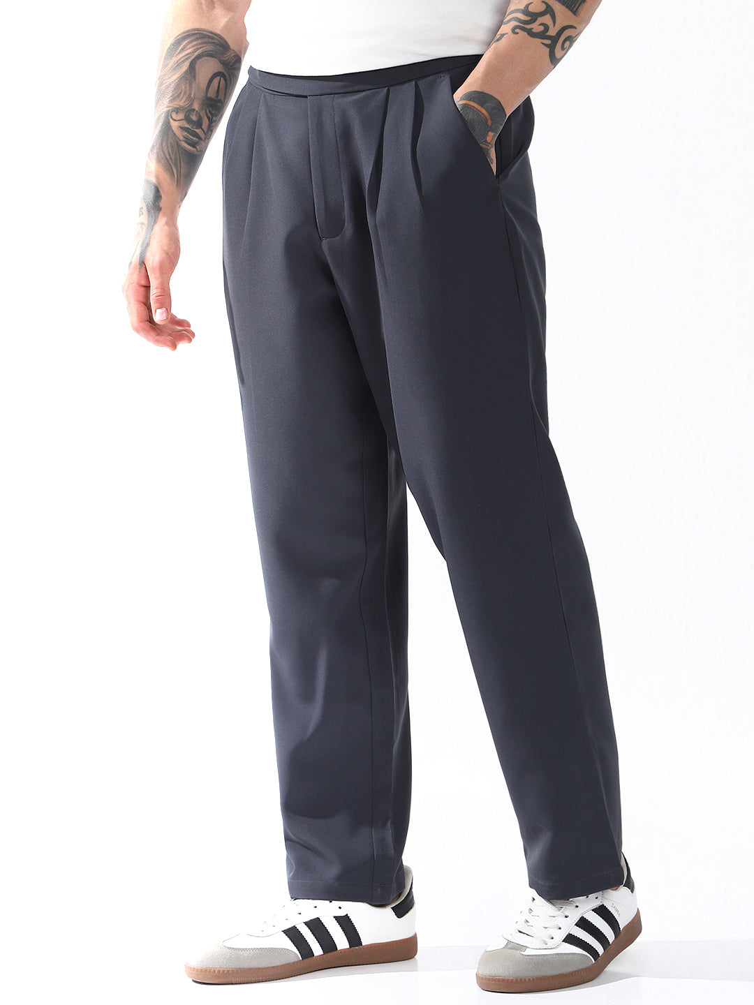 Hubberholme Men Relaxed Straight Leg Easy Wash Korean Trousers