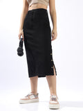 Hubberholme Women Washed Pencil  Midi High-Rise Straight Skirts