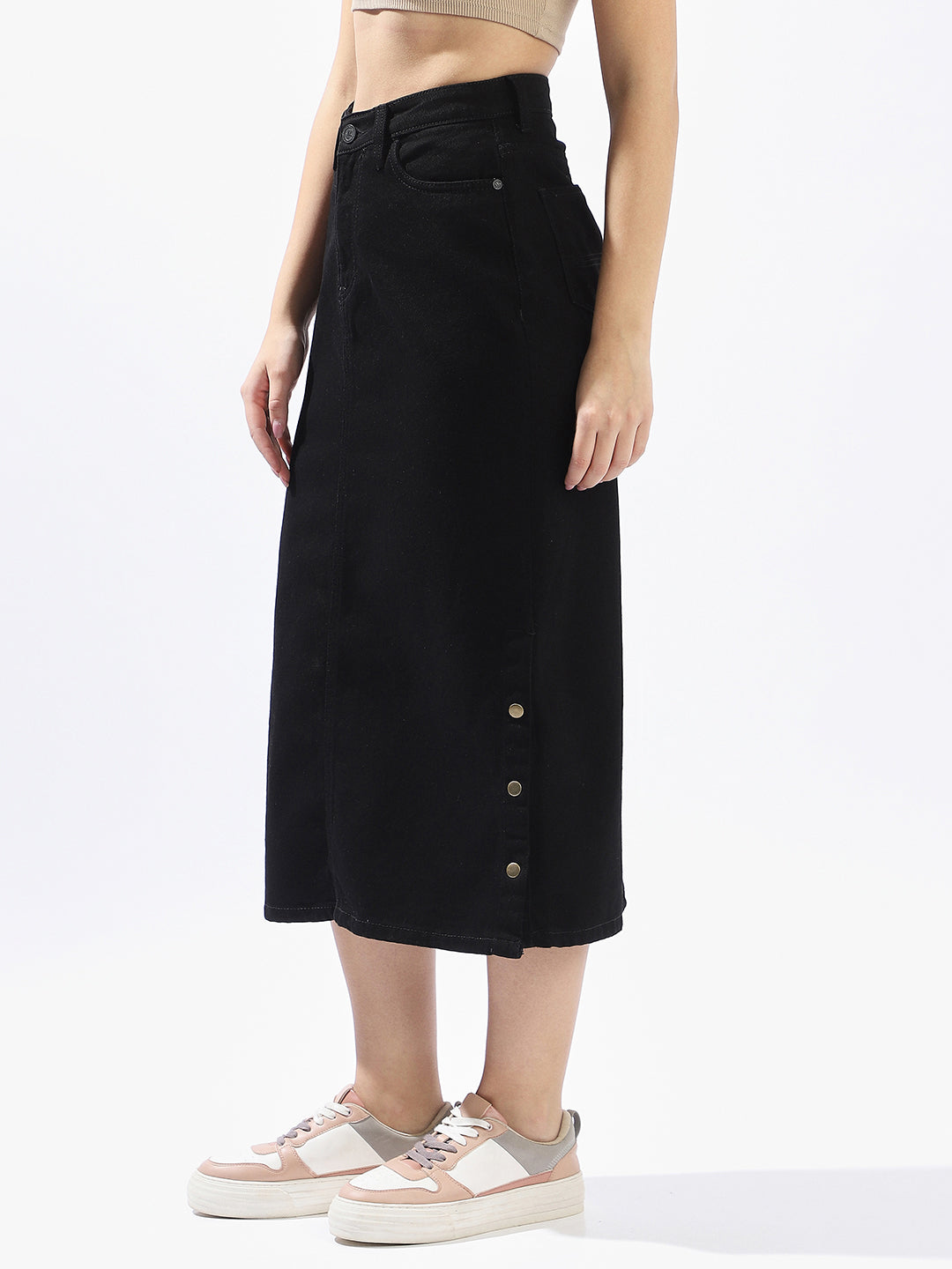 Hubberholme Women Washed Pencil  Midi High-Rise Straight Skirts