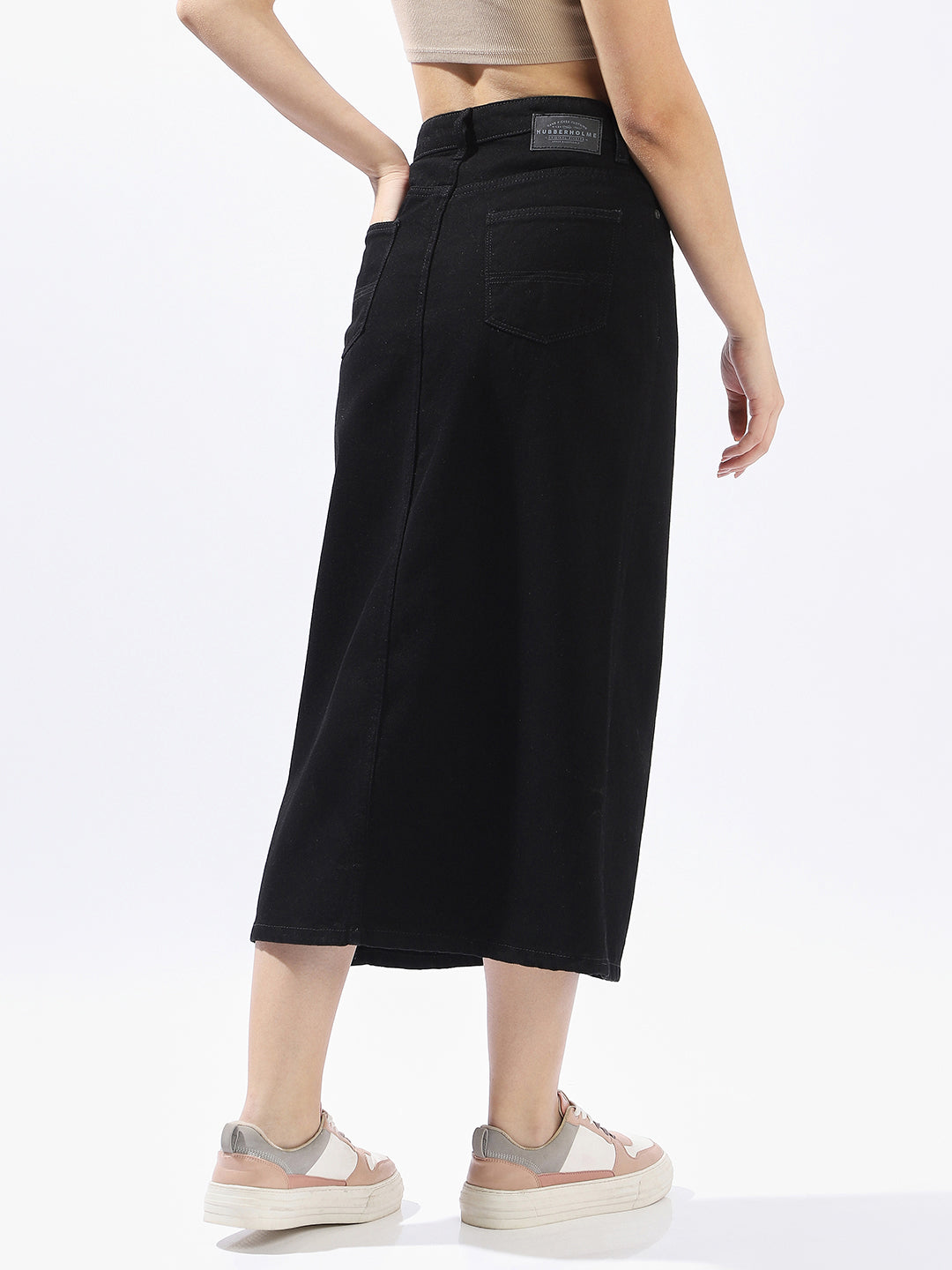 Hubberholme Women Washed Pencil  Midi High-Rise Straight Skirts