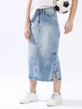 Hubberholme Women Washed Midi Pencil  High-Rise Denim Skirt