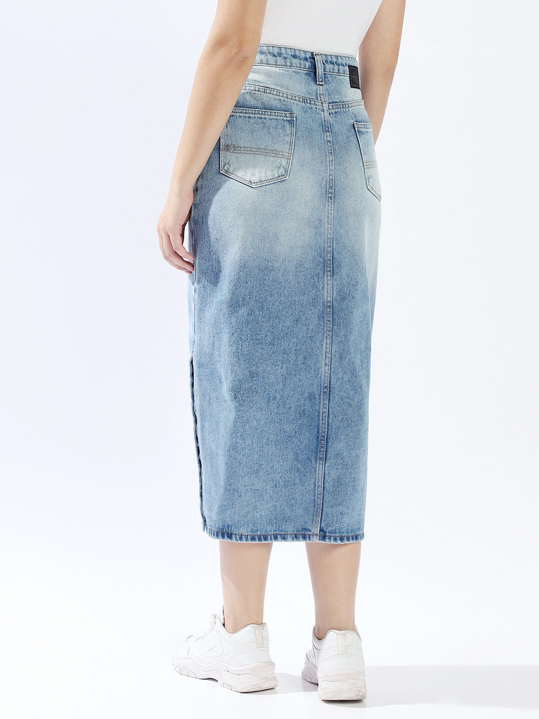 Hubberholme Women Washed Midi Pencil  High-Rise Denim Skirt