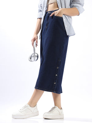 Hubberholme Women Washed Pencil  Midi High-Rise Straight Skirts