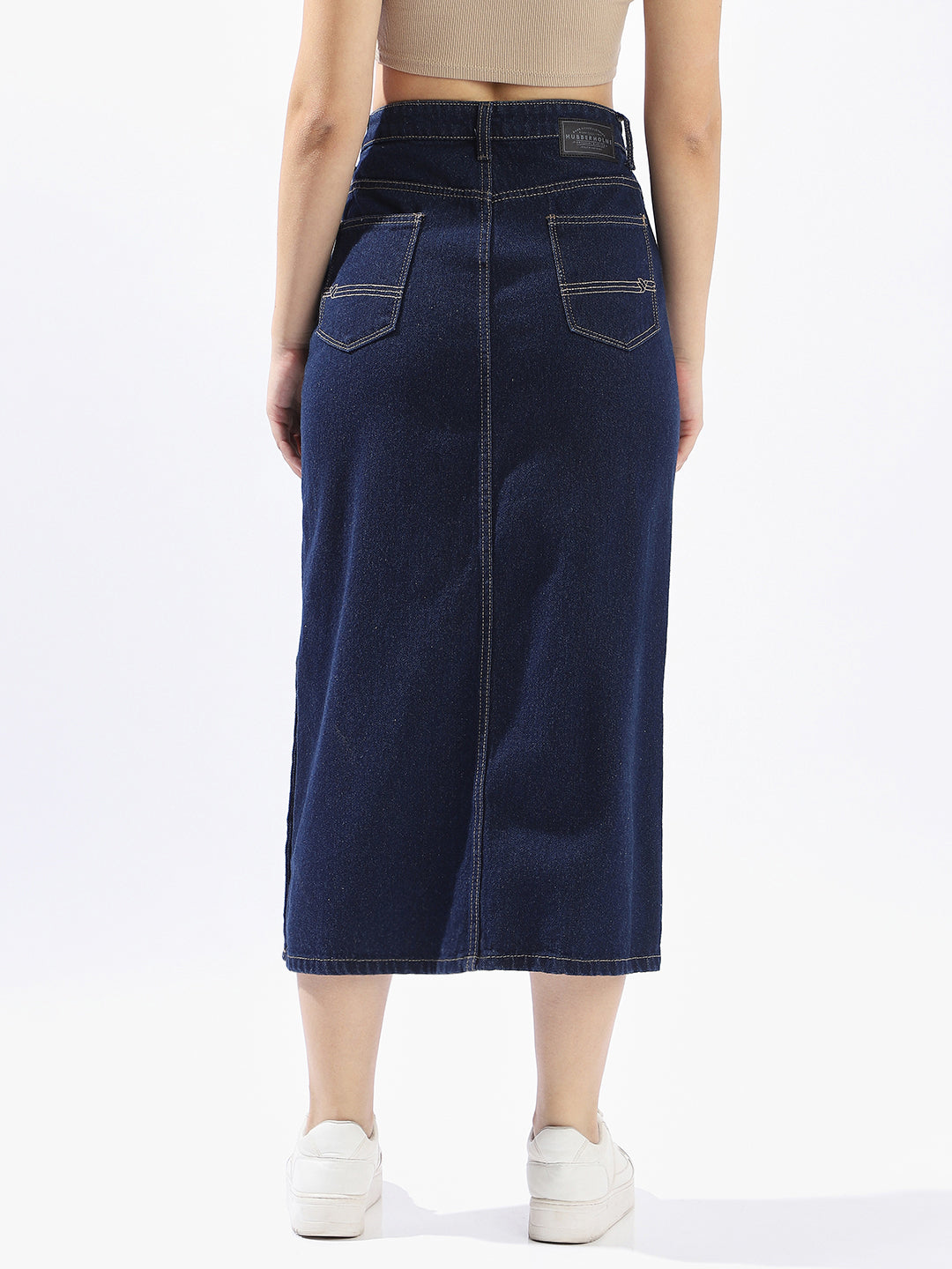Hubberholme Women Washed Pencil  Midi High-Rise Straight Skirts
