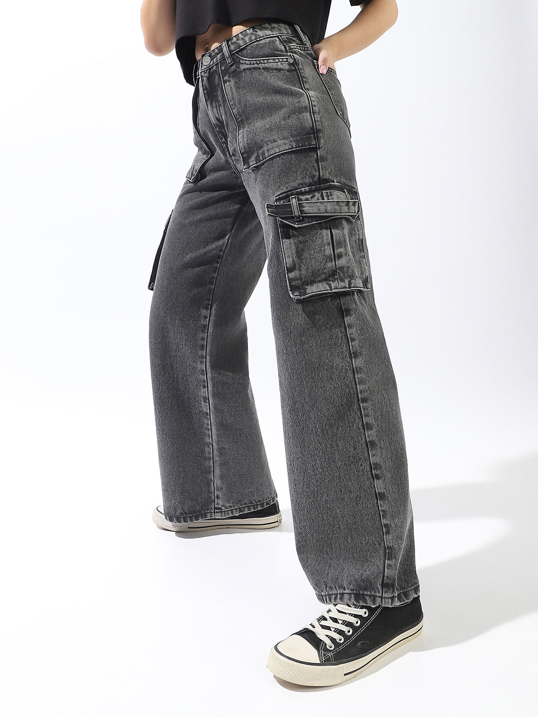 Hubberholme Women Comfort Wide Leg High-Rise Heavy Fade Jeans