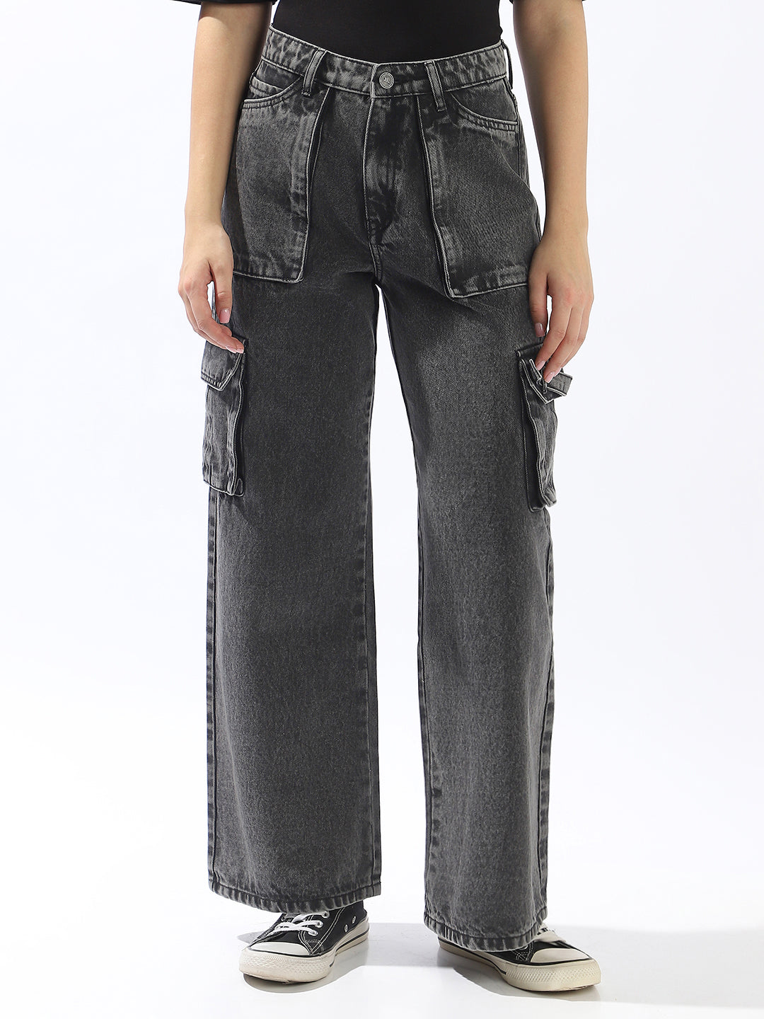 Hubberholme Women Comfort Wide Leg High-Rise Heavy Fade Jeans