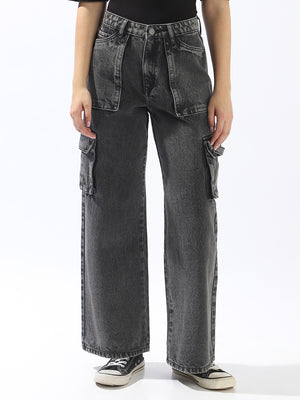 Hubberholme Women Comfort Wide Leg High-Rise Heavy Fade Jeans