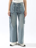 Hubberholme Women Comfort Wide Leg High-Rise Heavy Fade Jeans