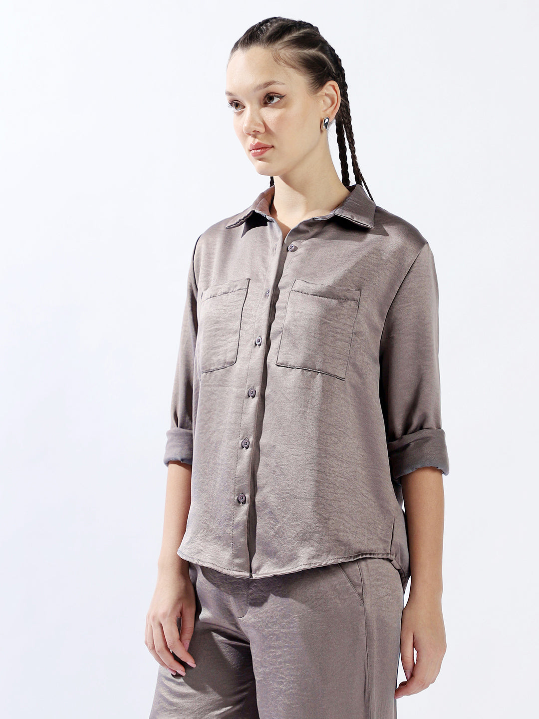 Hubberholme Women Oversized Fit Spread Collar Full Sleeves Shirts