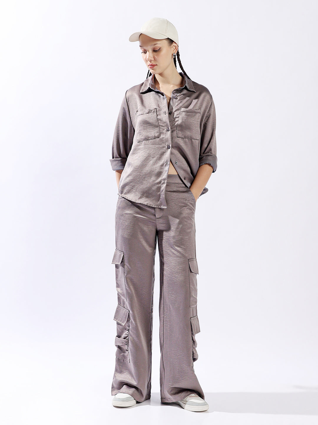 Hubberholme Women Oversized Fit Spread Collar Full Sleeves Shirts
