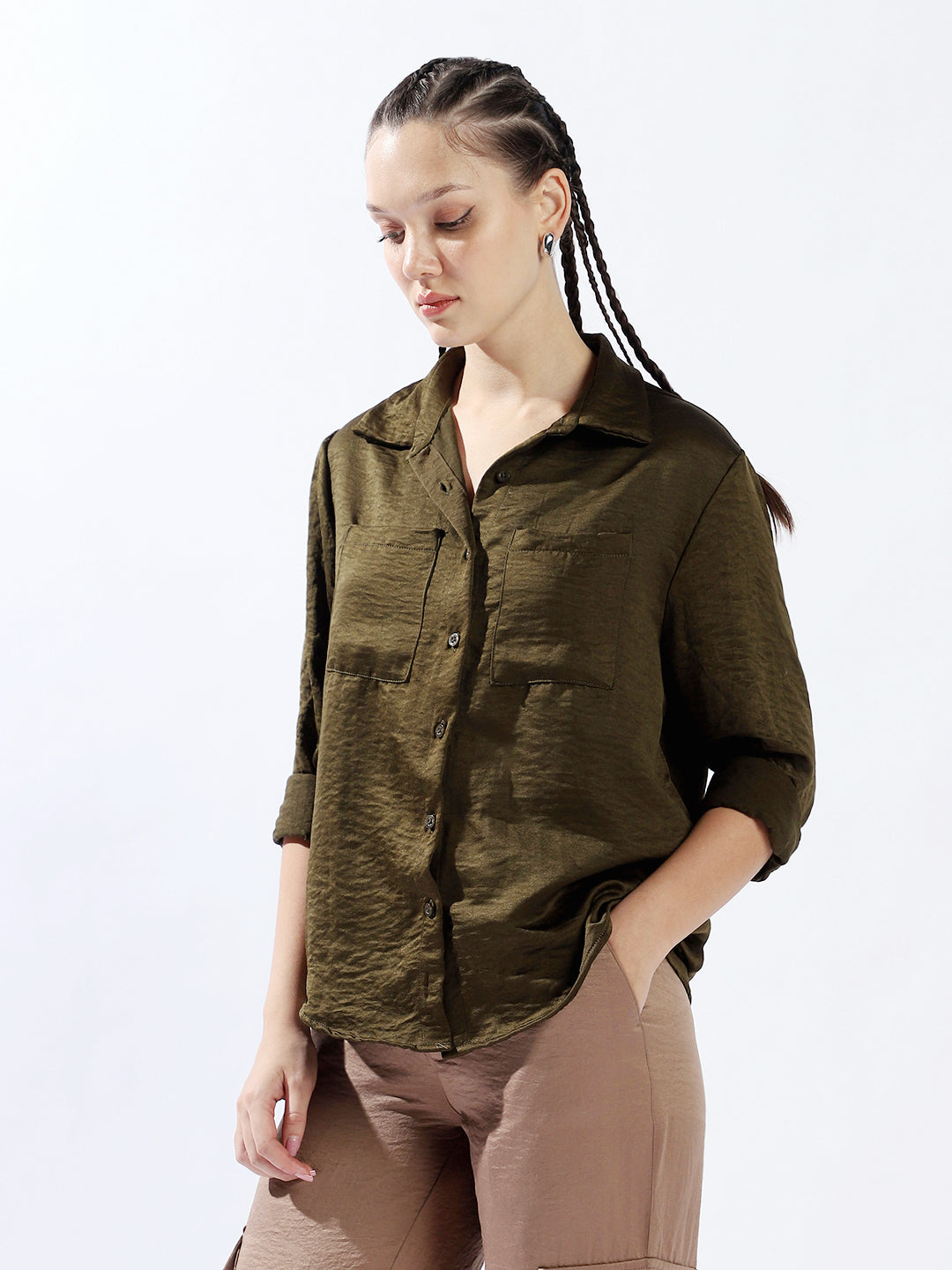 Hubberholme Women Oversized Fit Spread Collar Full Sleeves Shirts