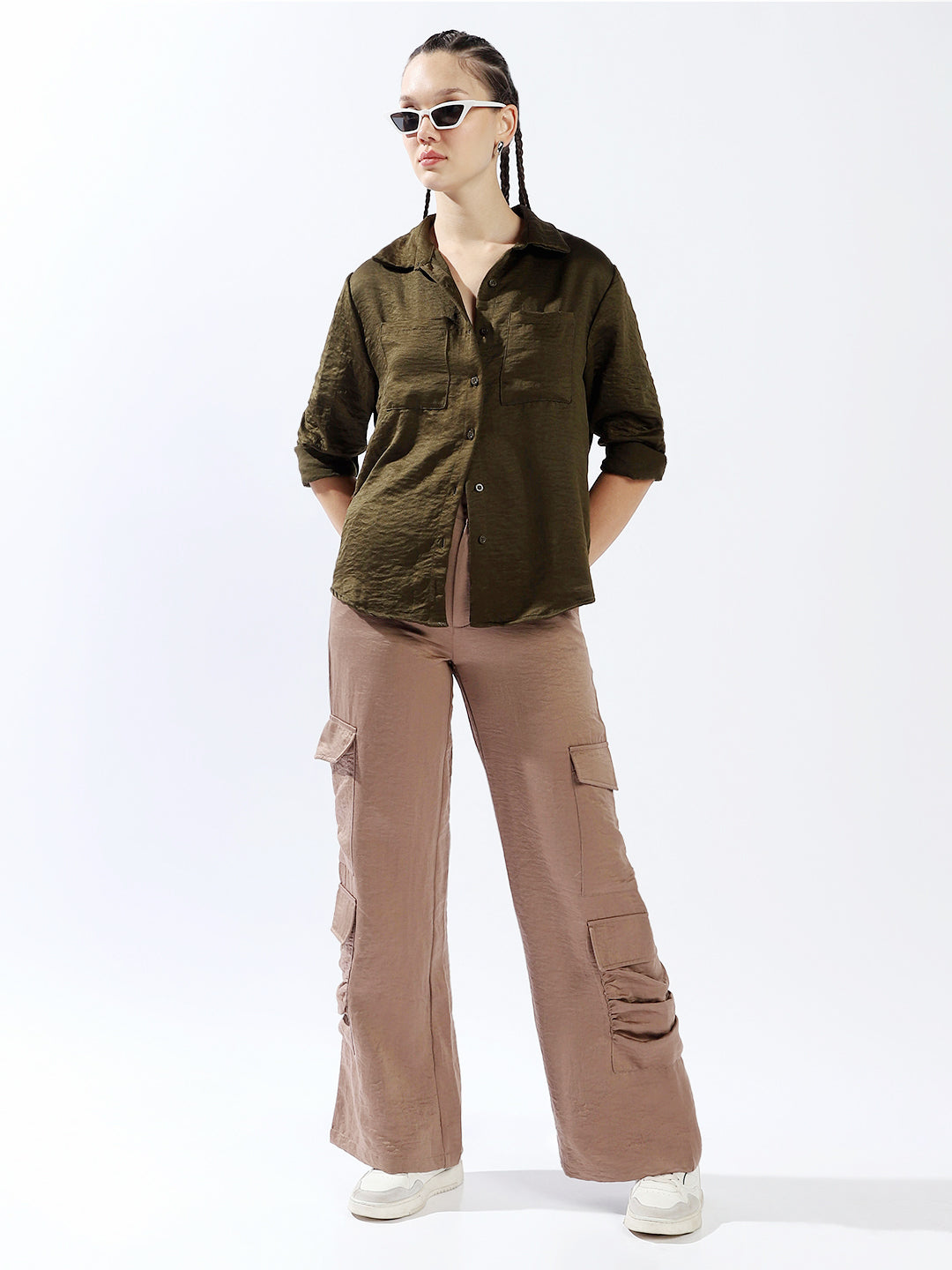Hubberholme Women Oversized Fit Spread Collar Full Sleeves Shirts