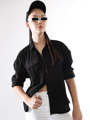 Hubberholme Women Self Design Relaxed Fit  Spread Collar Fullsleeve Casual Shirts