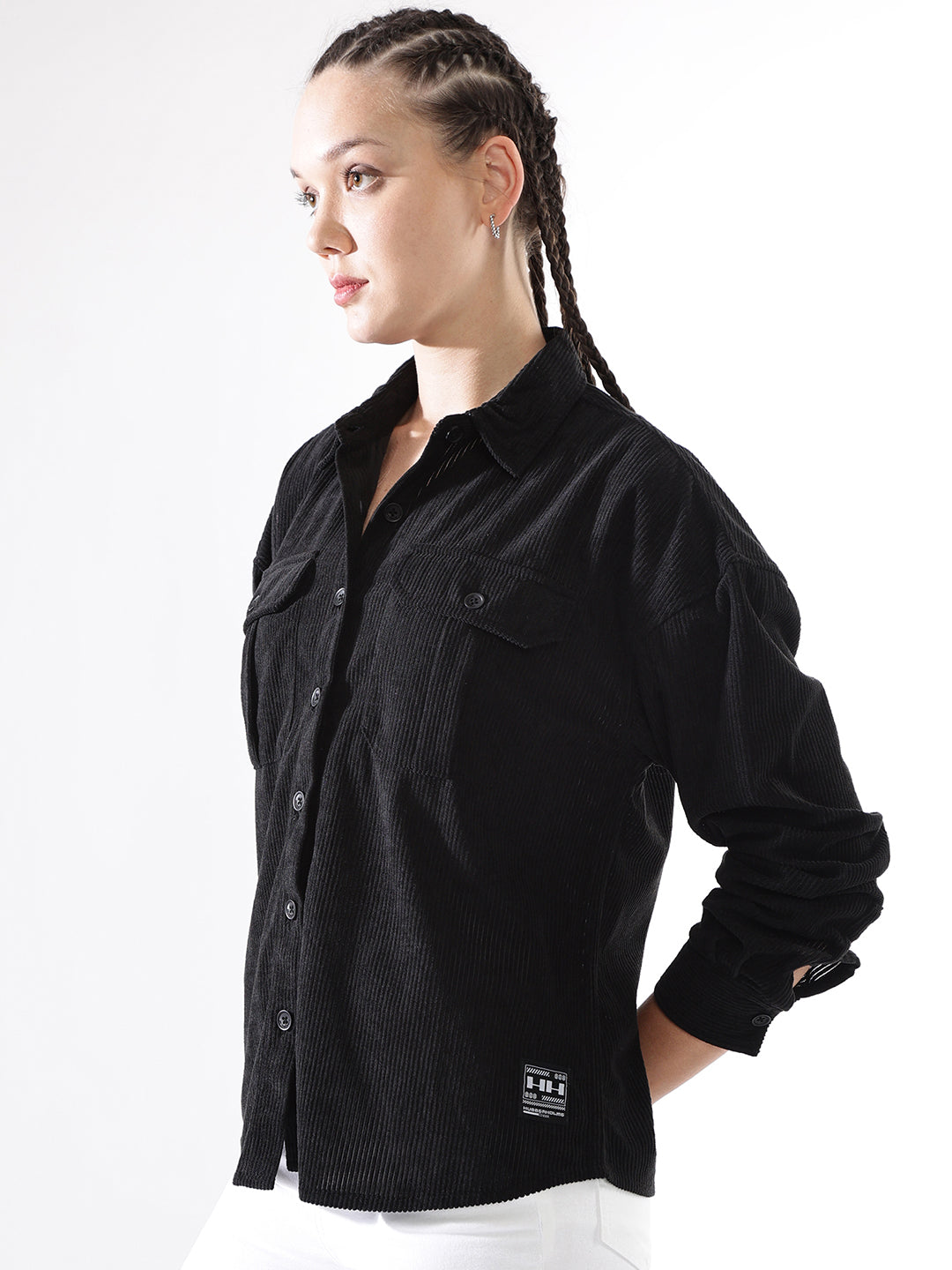 Hubberholme Women Self Design Relaxed Fit  Spread Collar Fullsleeve Casual Shirts