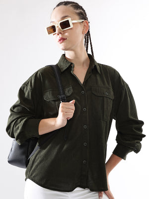 Hubberholme Women Self Design Relaxed Fit  Spread Collar Fullsleeve Shirts