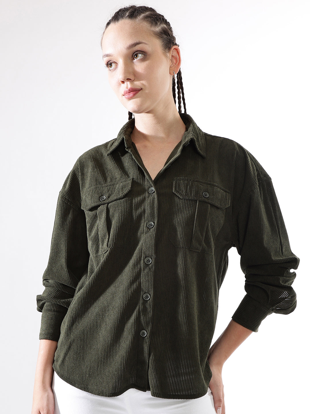 Hubberholme Women Self Design Relaxed Fit  Spread Collar Fullsleeve Shirts