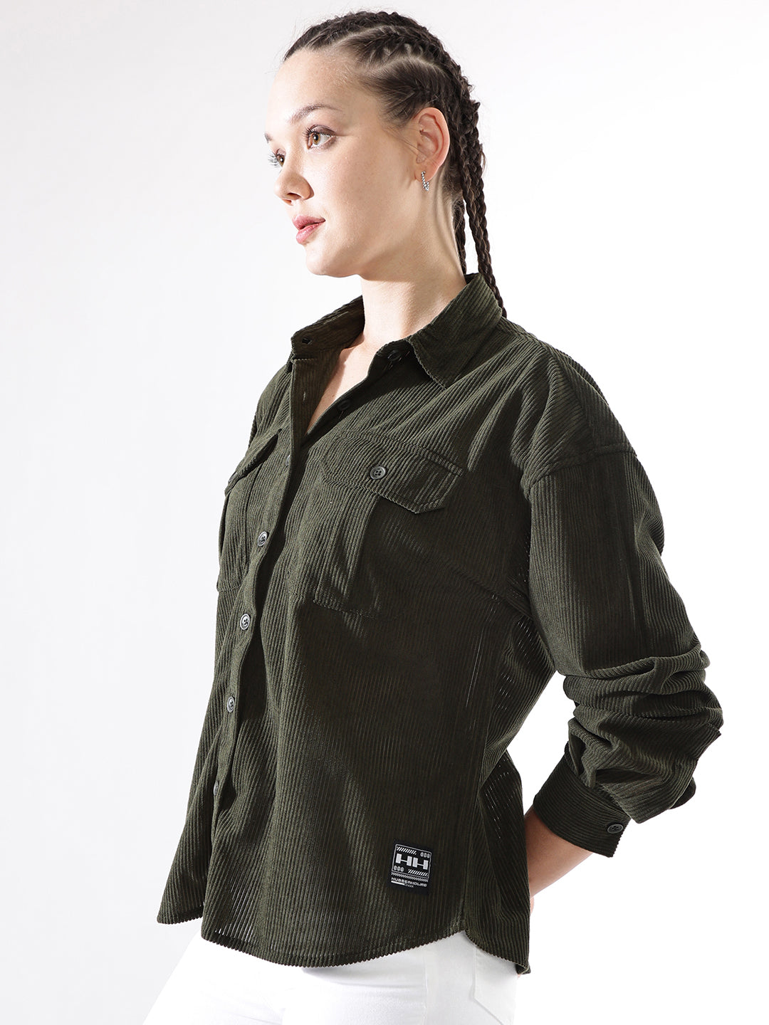 Hubberholme Women Self Design Relaxed Fit  Spread Collar Fullsleeve Shirts