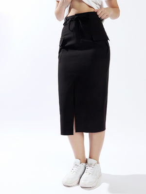 Hubberholme Women Solid A-line with side slit Tailored Fit High-Rise Skirt