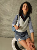 Hubberholme Women Cable Knit Regular Fit V-Neck Sweater Vest