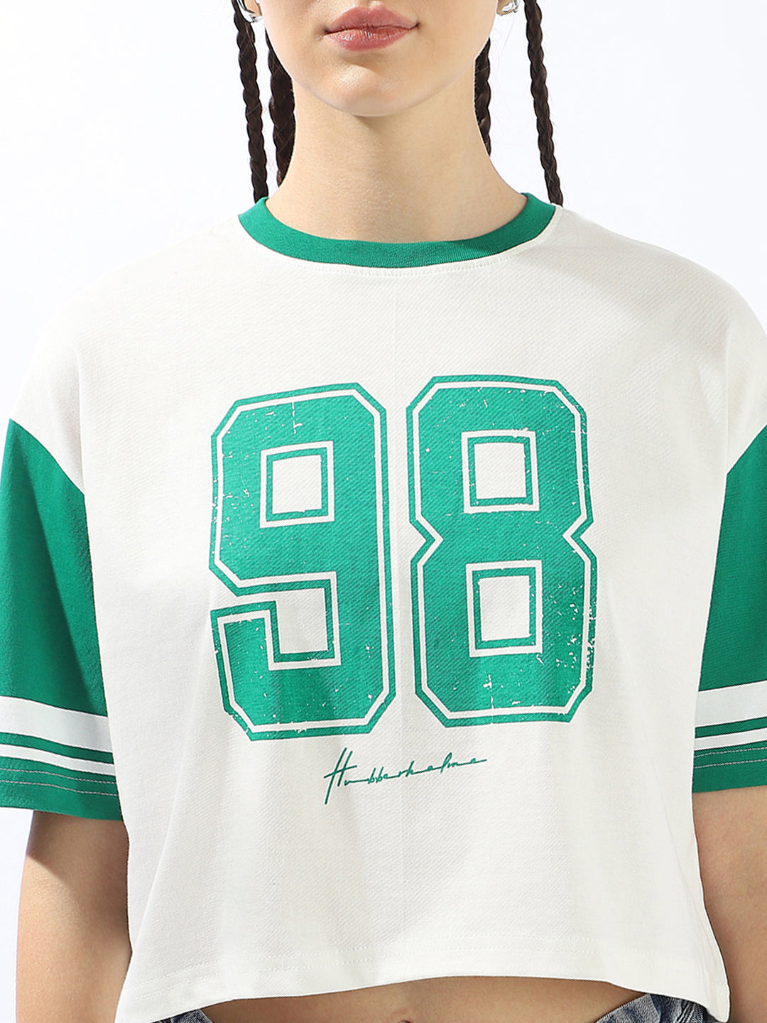 Hubberholme Varsity Printed Round Neck Short Sleeves Boxy Cotton T-shirt