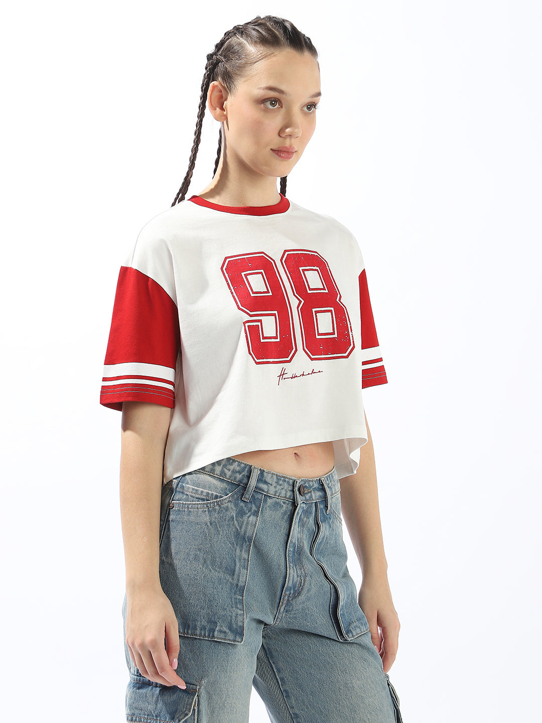 Hubberholme Typography Printed Round Neck Short Sleeves Boxy Cotton T-shirt