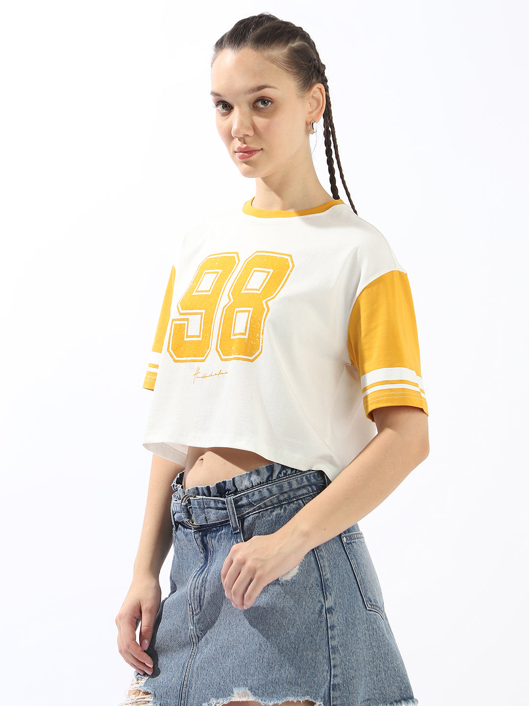 Hubberholme Typography Printed Round Neck Short Sleeves Boxy Cotton T-shirt
