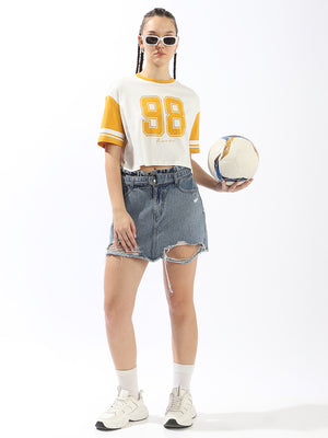 Hubberholme Typography Printed Round Neck Short Sleeves Boxy Cotton T-shirt