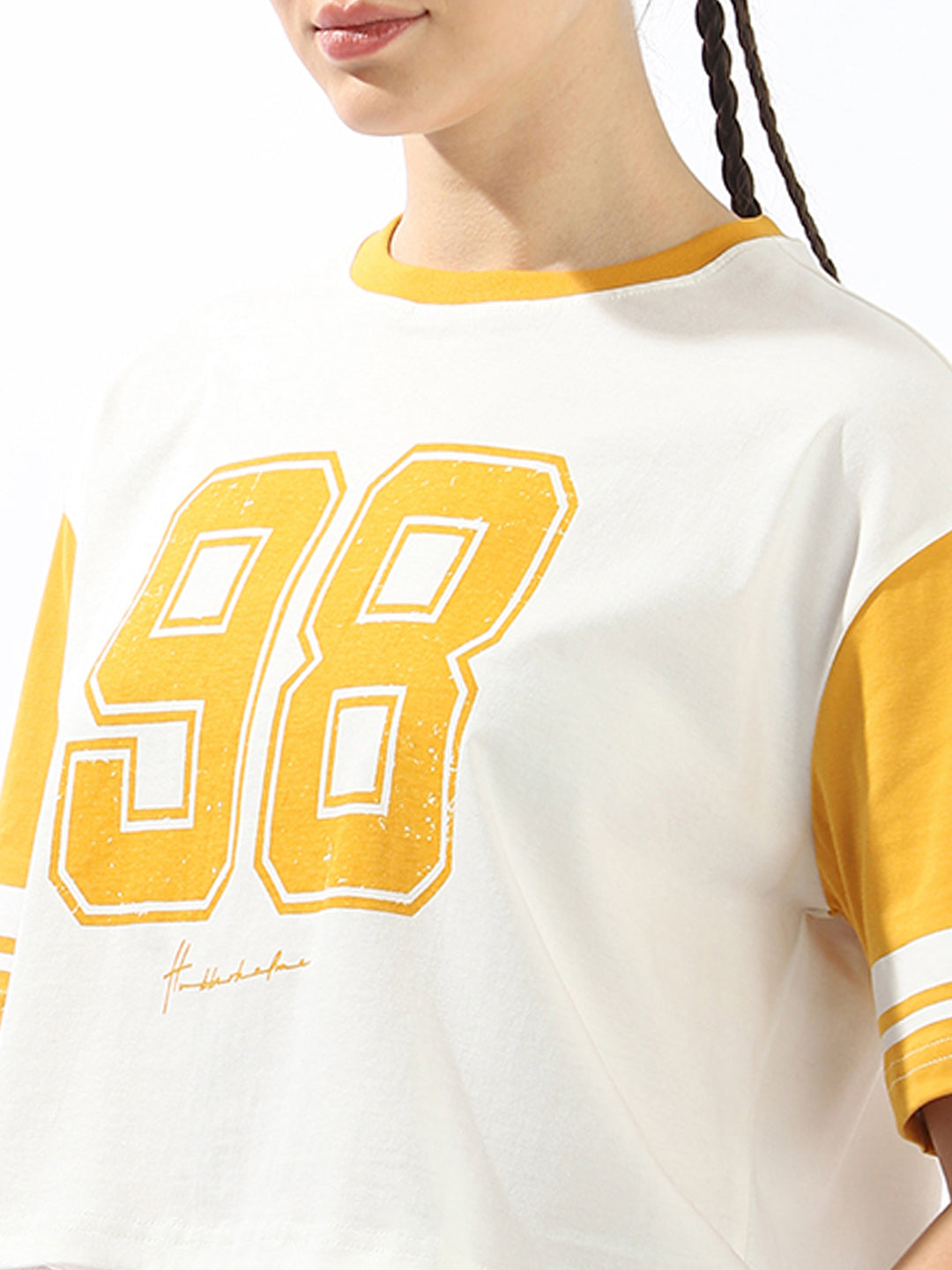 Hubberholme Typography Printed Round Neck Short Sleeves Boxy Cotton T-shirt