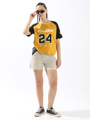 Hubberholme Typography Printed V-Neck Short Sleeves Boxy Cotton T-shirt