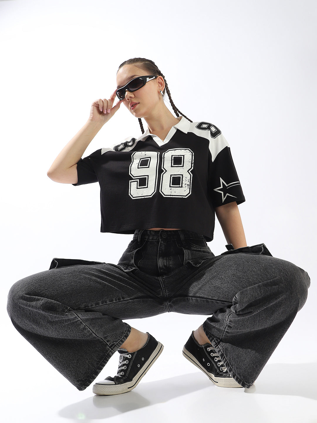 Hubberholme Varsity Printed Polo Collar Short Sleeves Boxy Cotton T-shirt