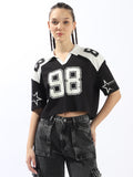 Hubberholme Varsity Printed Polo Collar Short Sleeves Boxy Cotton T-shirt