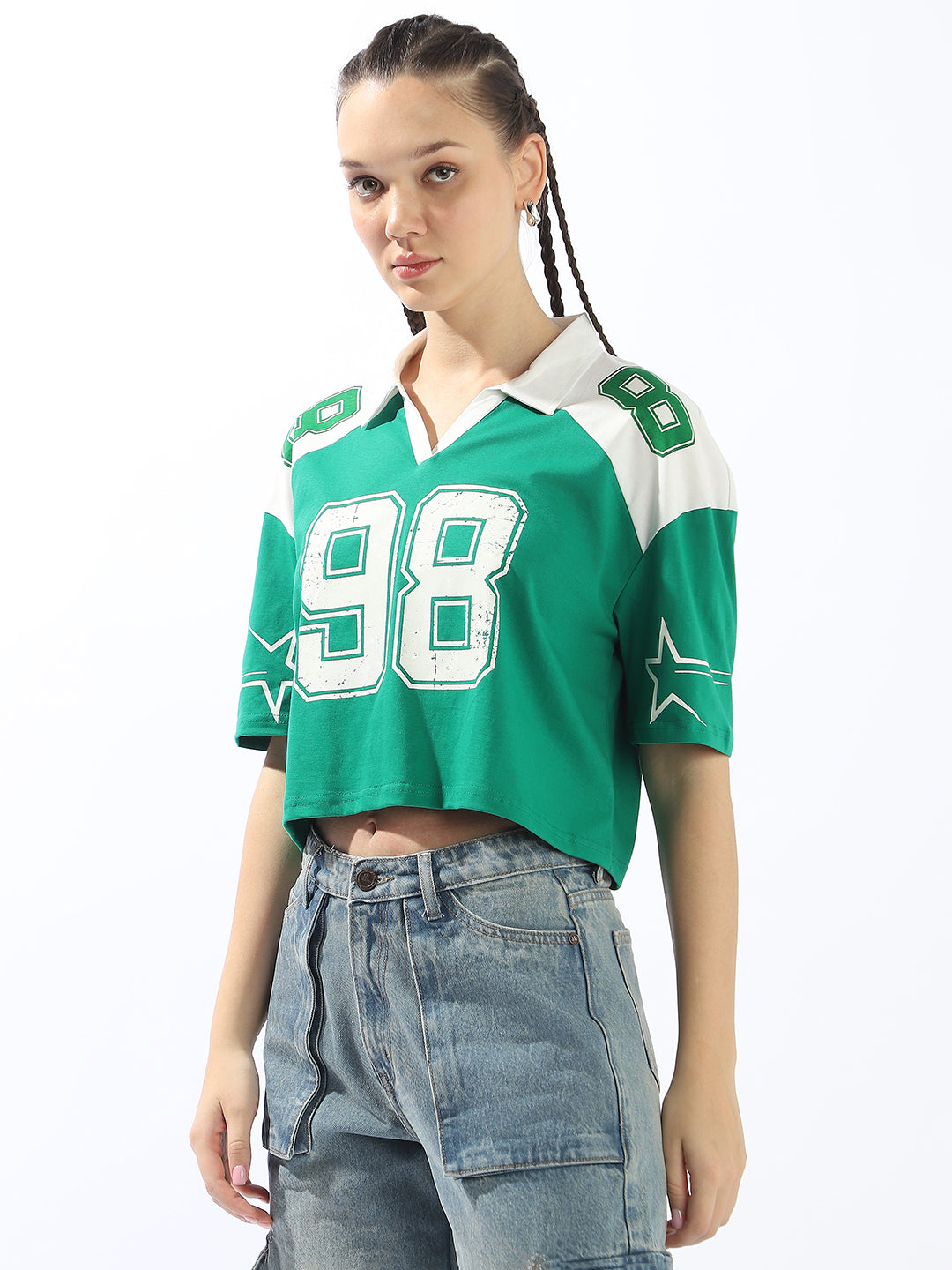 Hubberholme Varsity Printed Polo Collar Applique Boxy Cotton T-shirt