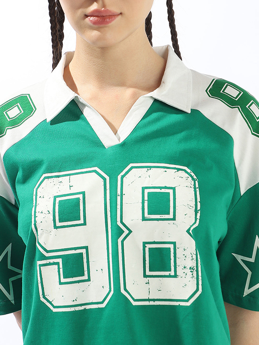 Hubberholme Varsity Printed Polo Collar Applique Boxy Cotton T-shirt