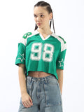 Hubberholme Varsity Printed Polo Collar Applique Boxy Cotton T-shirt