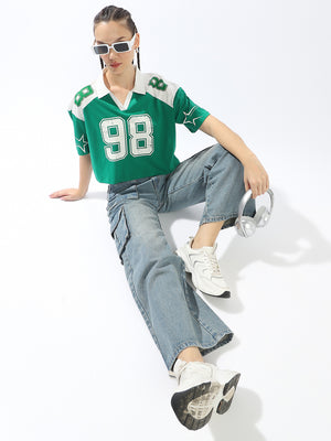 Hubberholme Varsity Printed Polo Collar Applique Boxy Cotton T-shirt